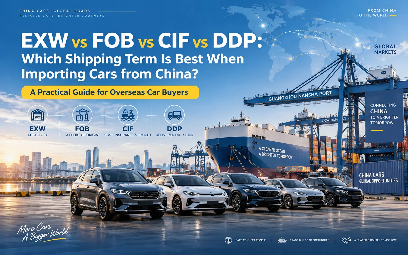 EXW vs FOB vs CIF vs DDP : quel incoterm est le plus avantageux pour importer des voitures depuis la Chine ?